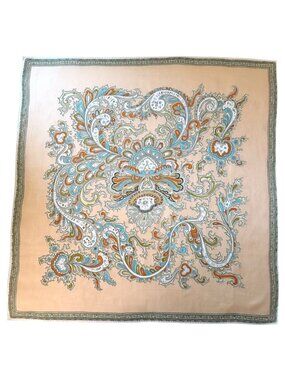 Vintage Paisley‎ Silk Blend Hand Rolled Scarf Peach Made Japan Square 30”x30”